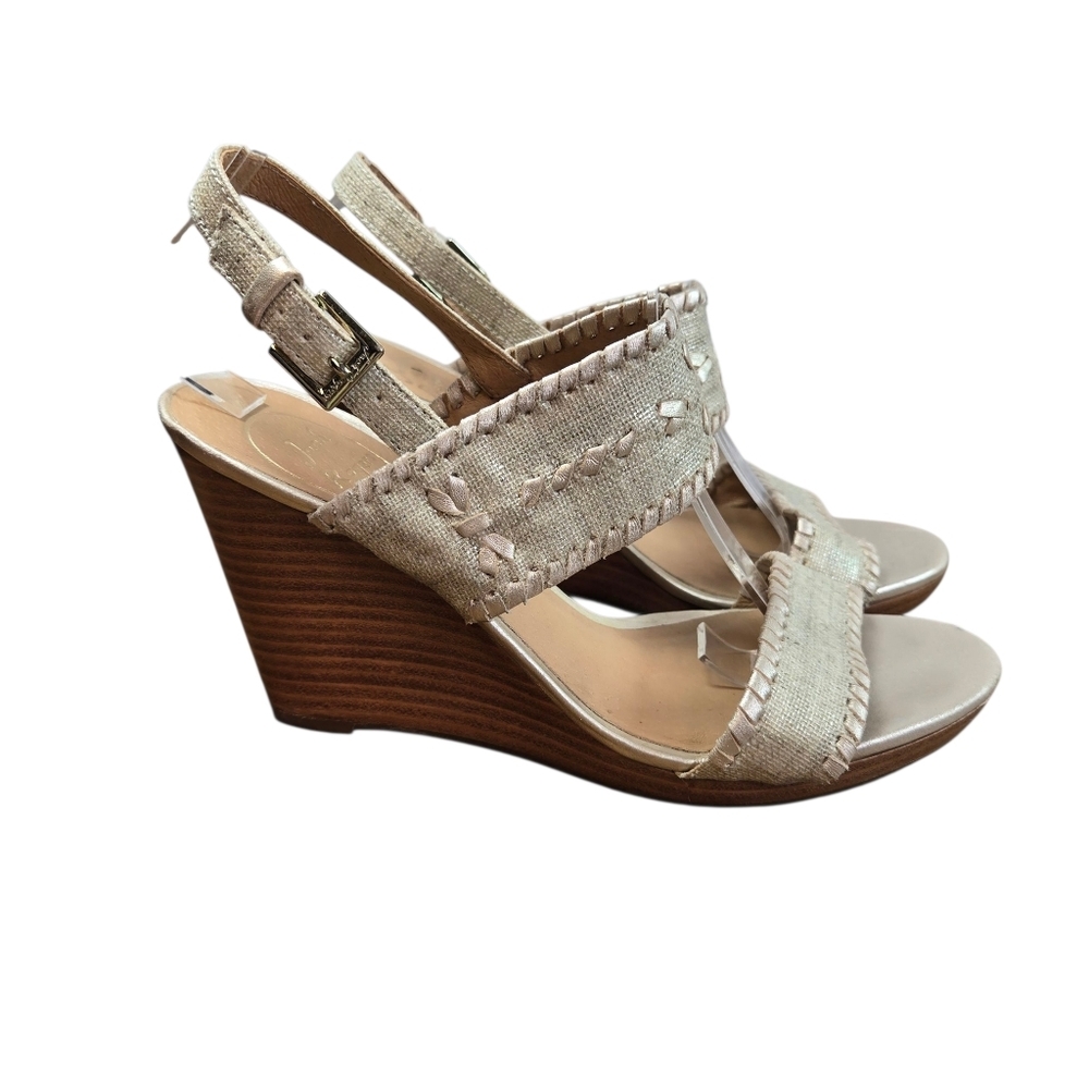 Jack Rogers Vanessa Soft Gold Stacked Wedge Sandals - Picture 2 of 15